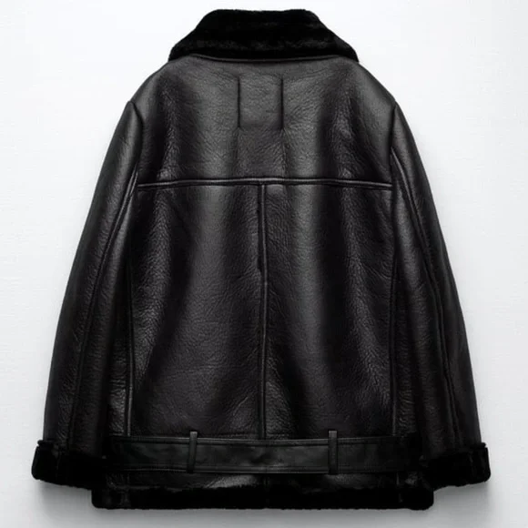 ZARA DOUBLE-FACED JACKET Moto Style Front zip pockets. metal buckles. - Picture 3 of 16